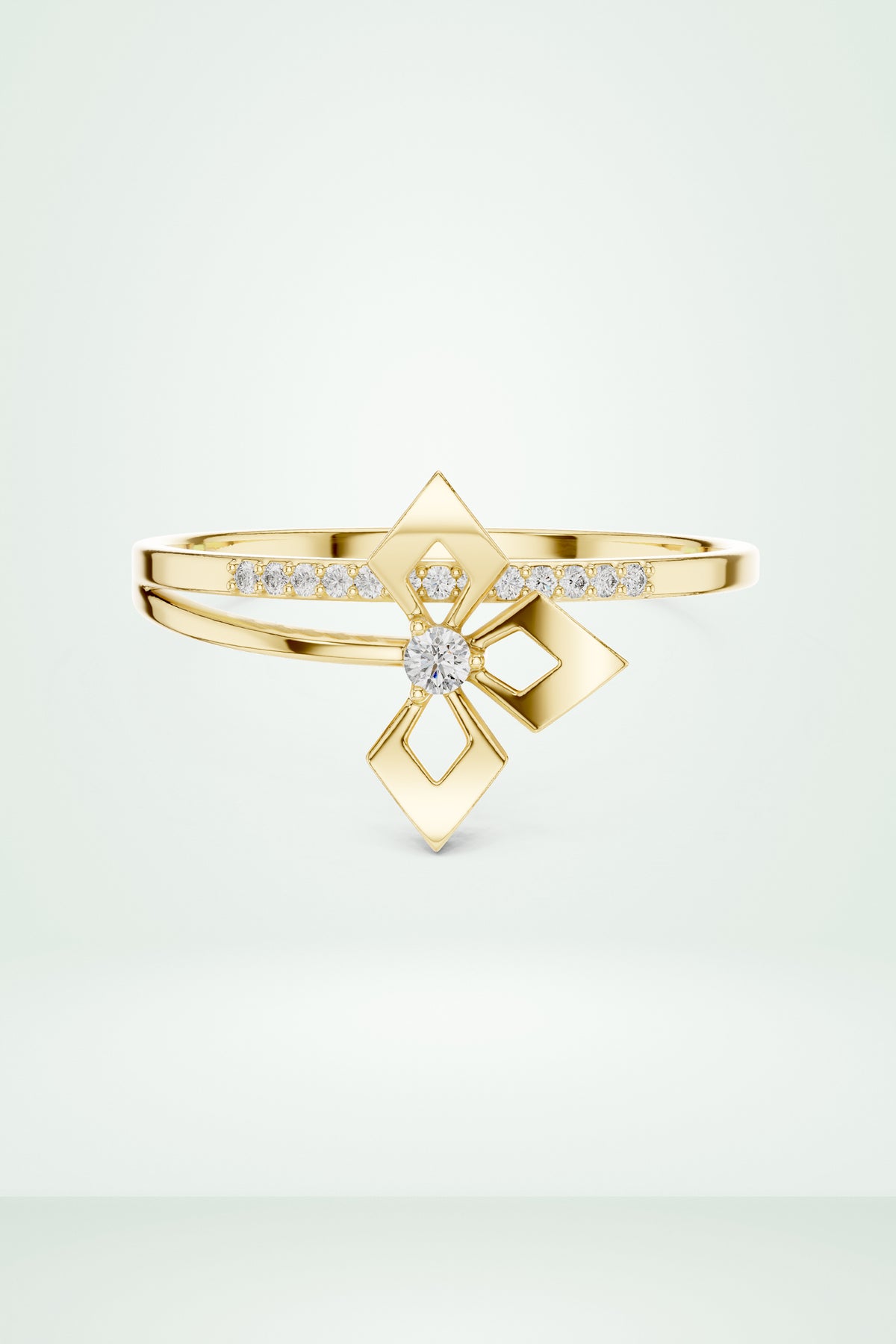 Geometric Diamond Gold Bypass Ring