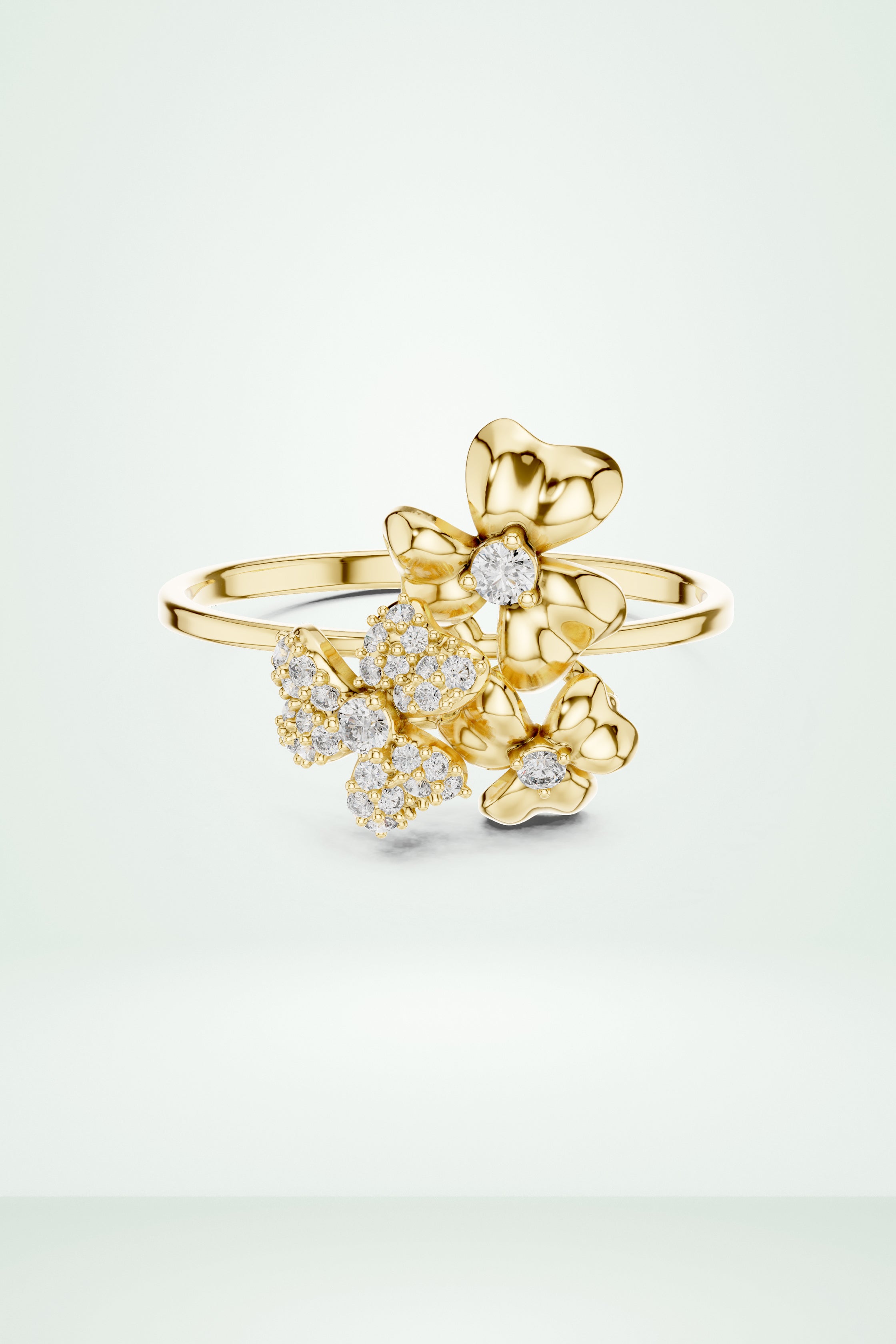 Three Flower Diamond Ring