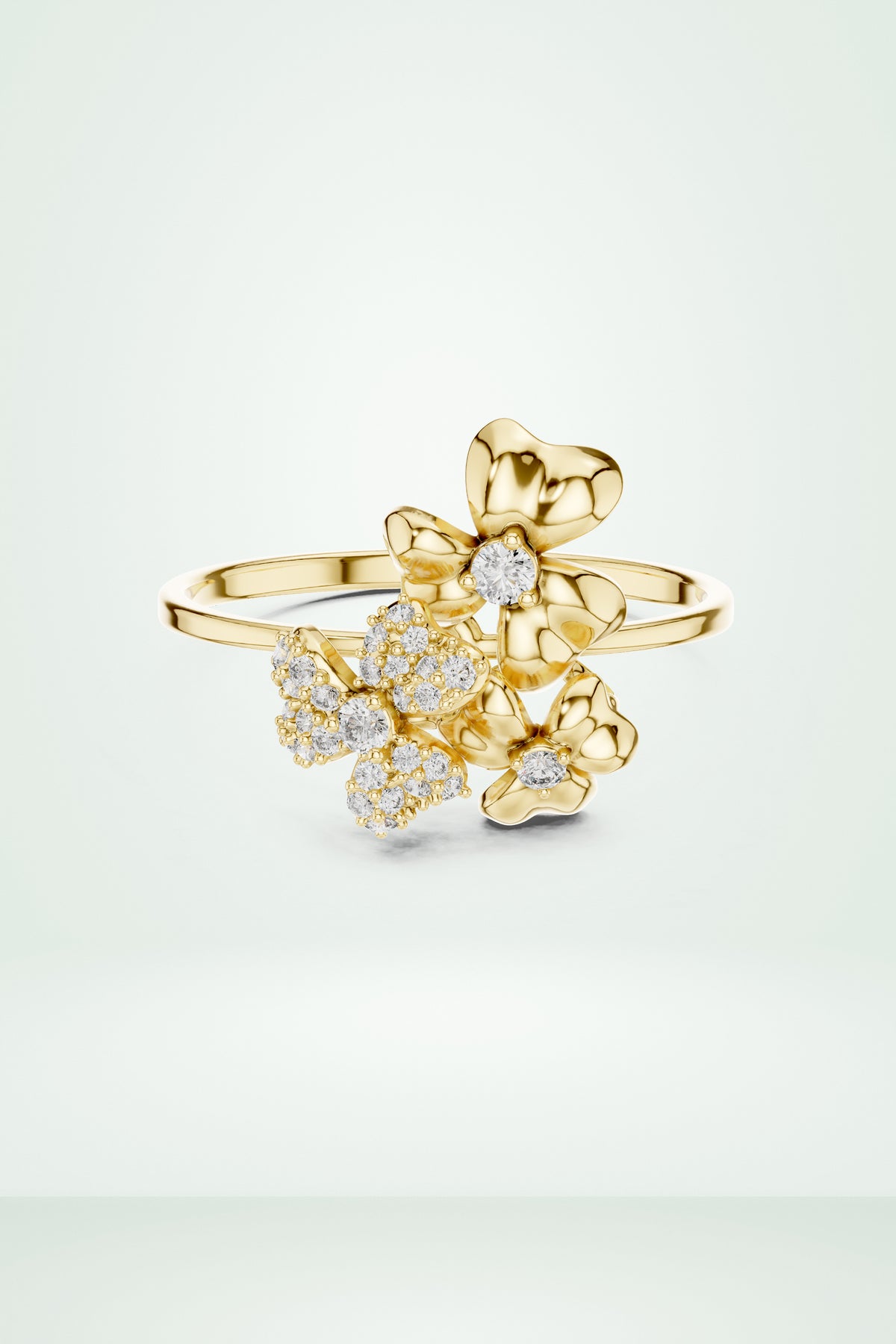 Three Flower Cluster Diamond Ring