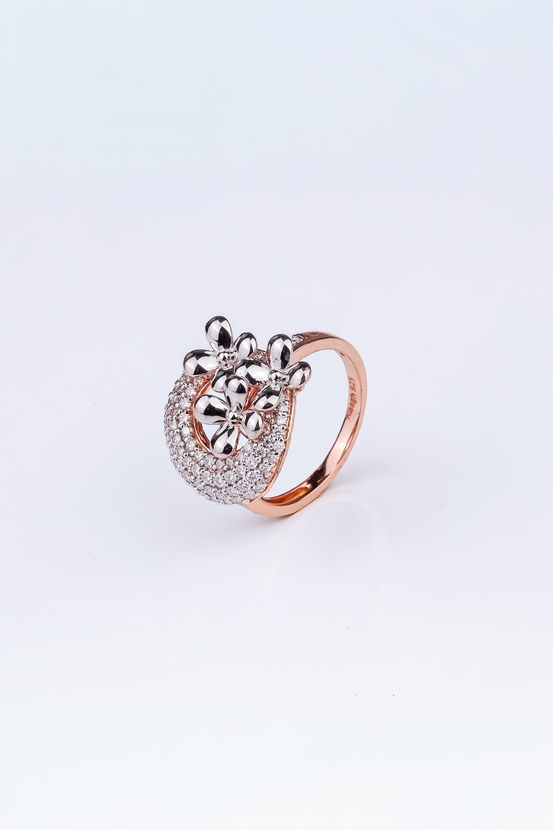 Diamond Dome With Floral Cluster Ring