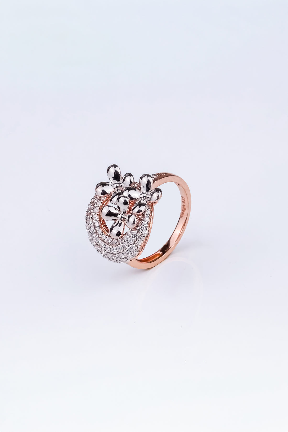 Diamond Dome With Floral Cluster Ring