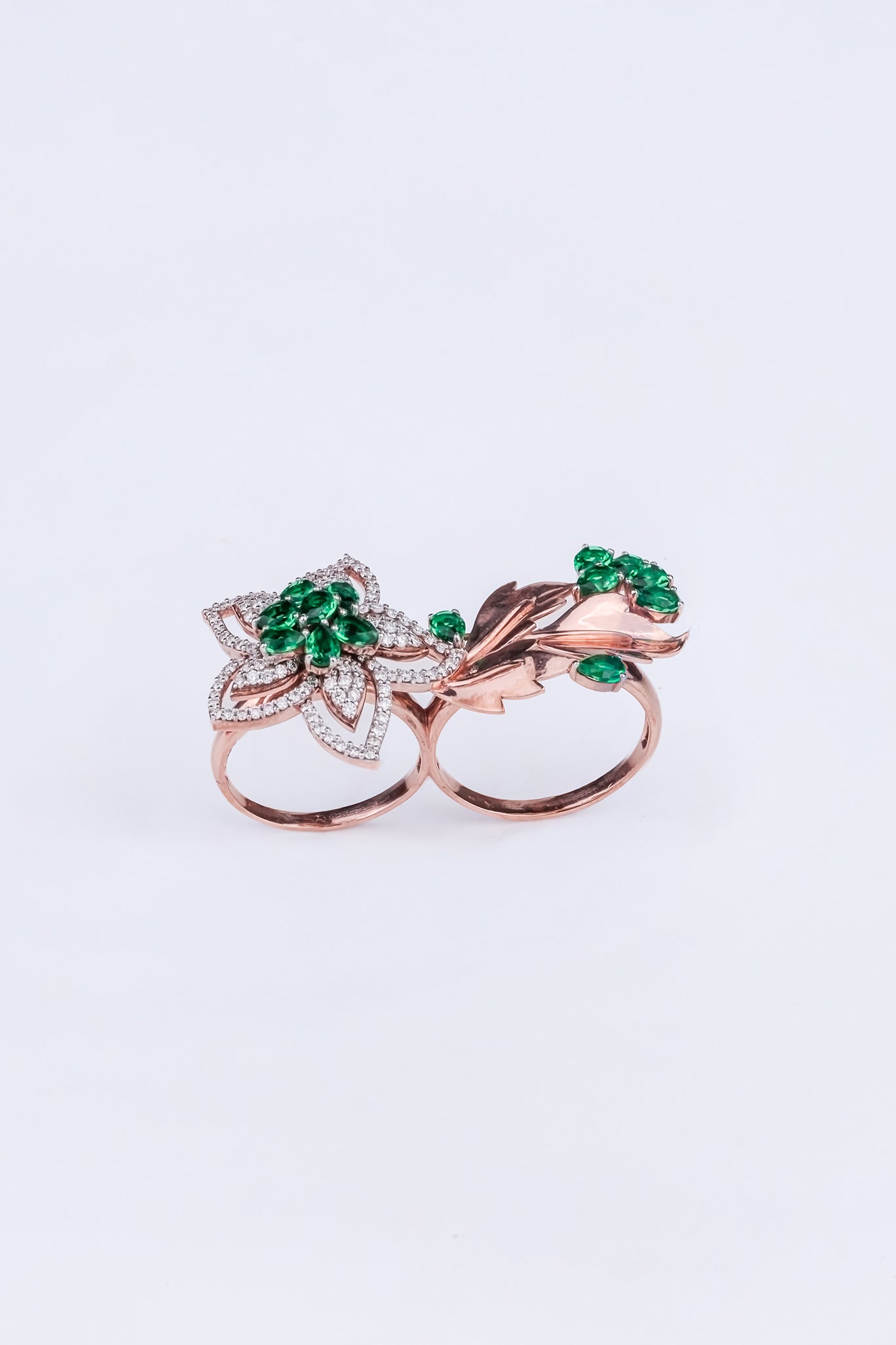 Dual Finger Floral Diamond Ring