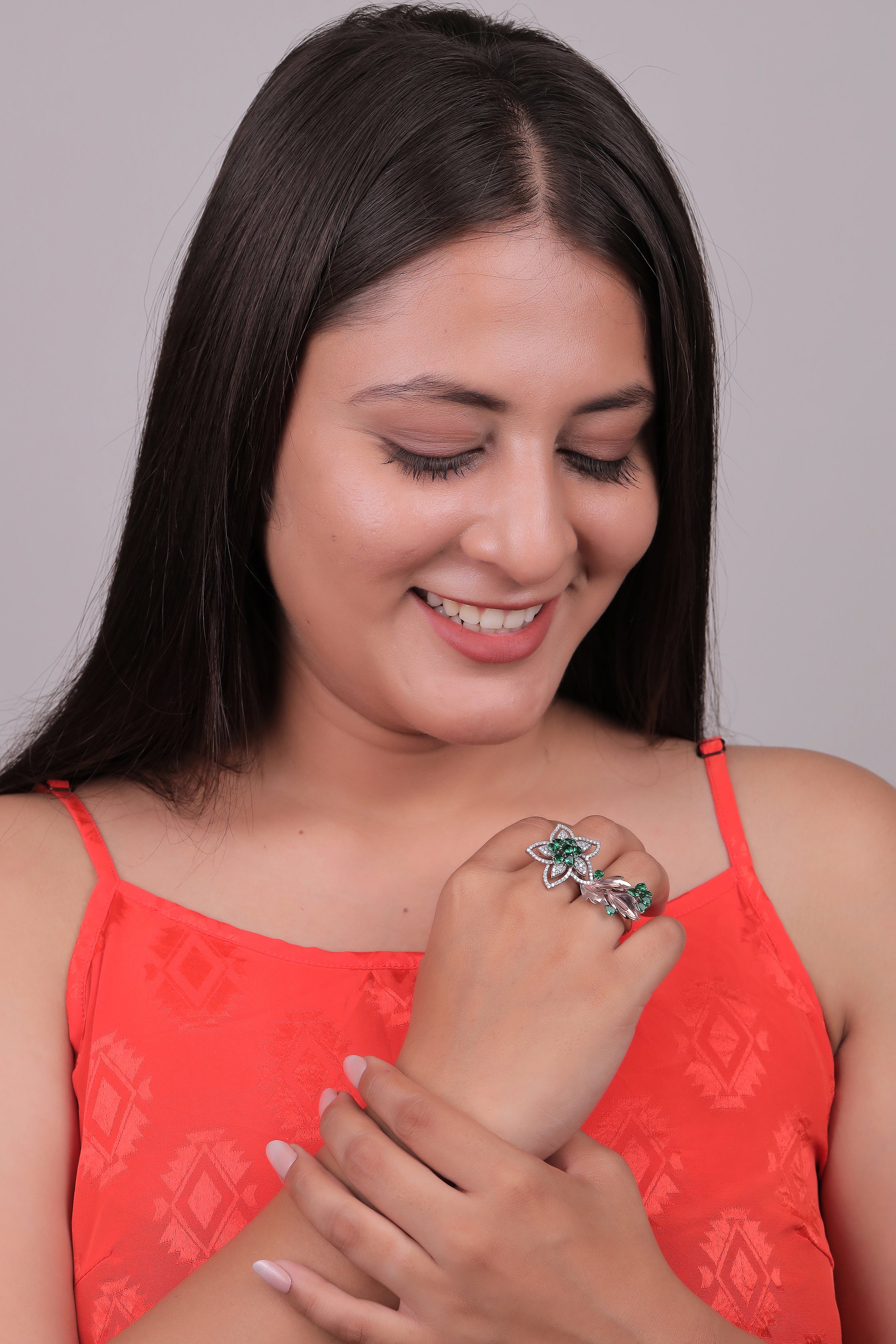 Dual Finger Floral Diamond Ring