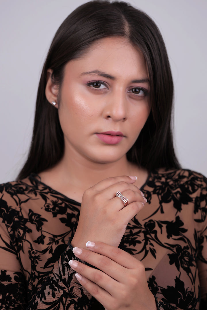 Four Row Pave Baguette Diamond Ring