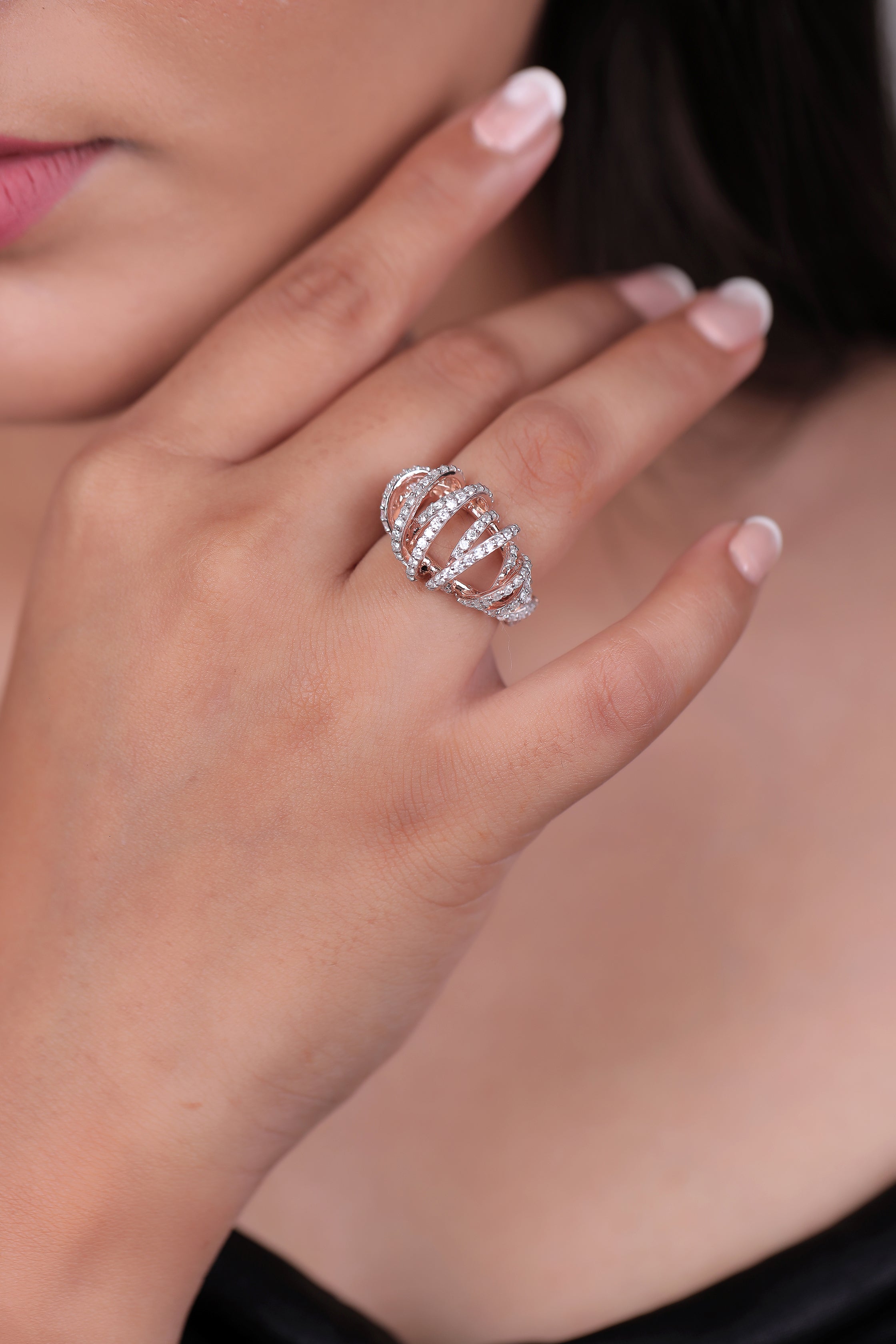 Riaagh Caged Ring With Multi Diamond Row