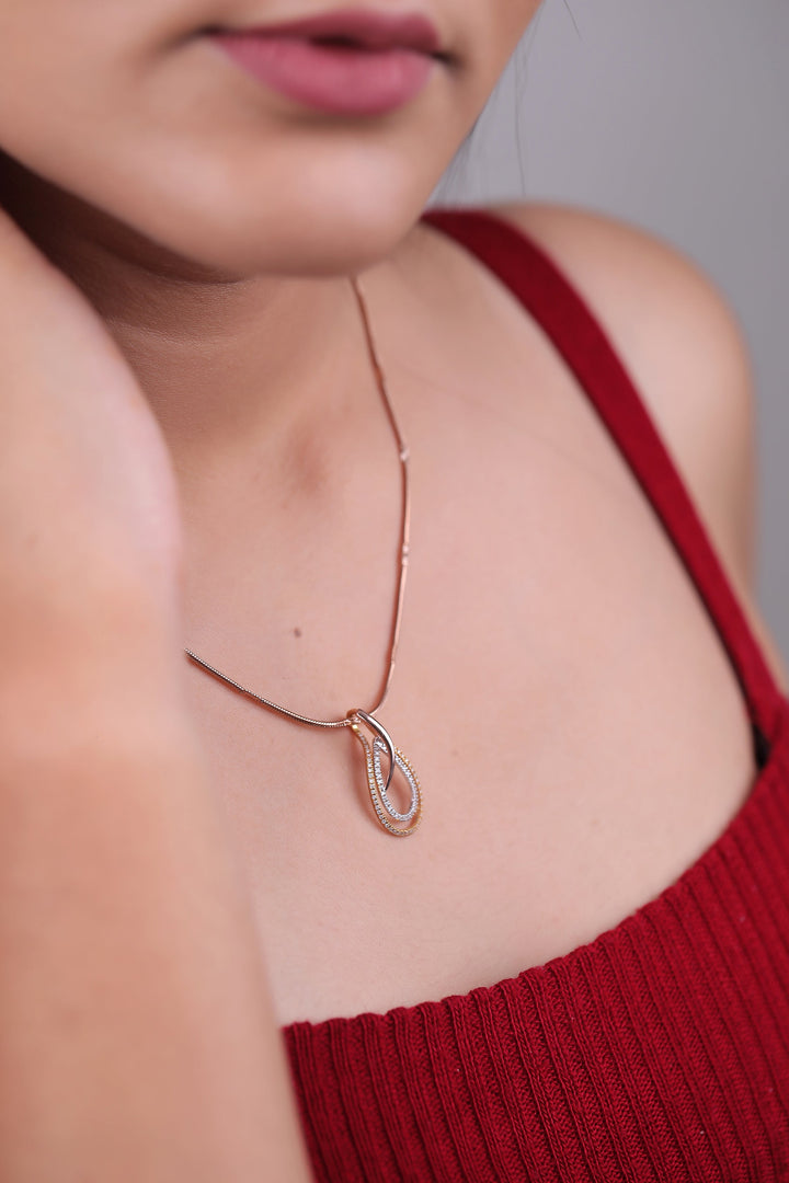 Dual-Tone Pave Diamond Teardrop Pendant