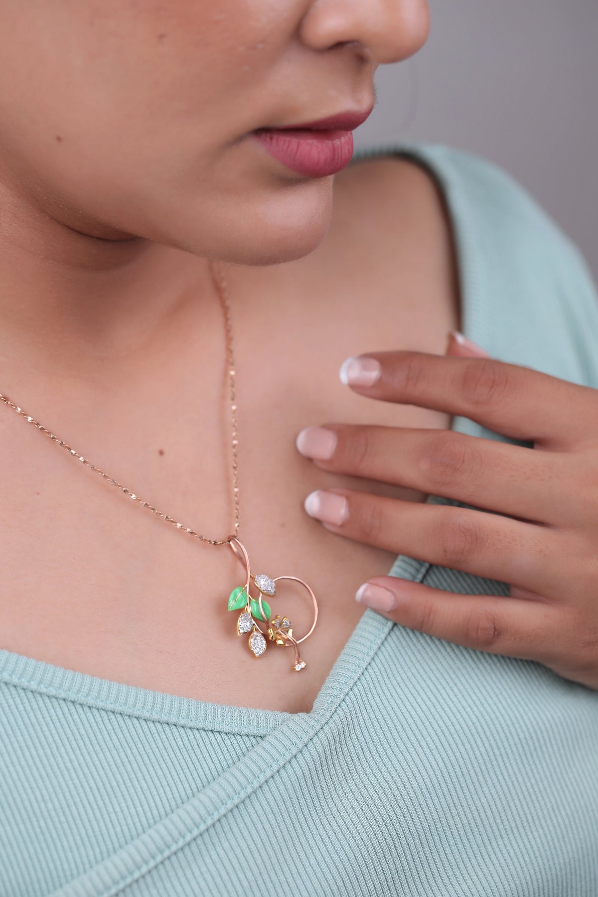Enamel Green Leaf Drop Pendant