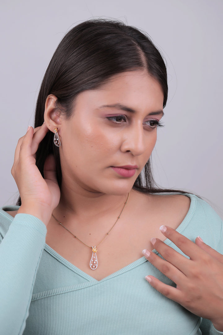 Riaagh Statement Two-Tone Floral Diamond Dangle Earring