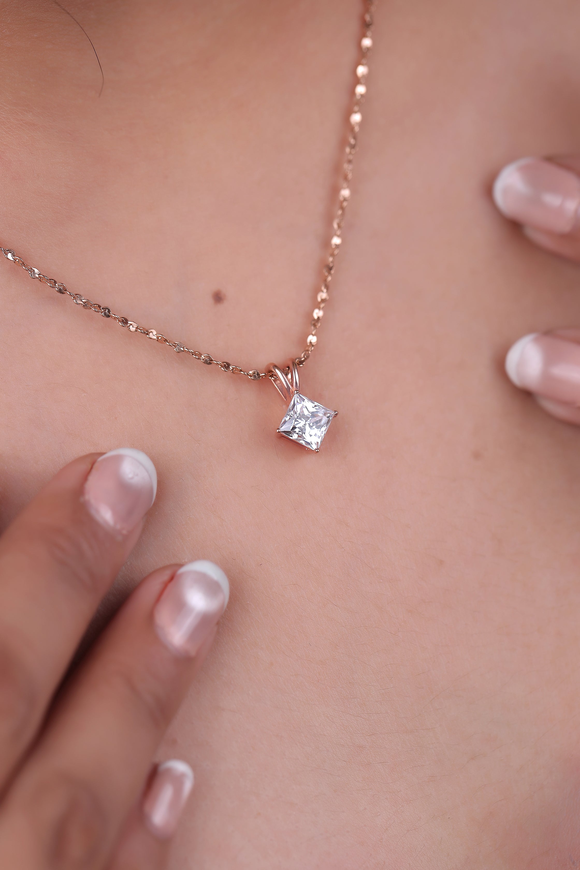 Classic Princess Shape Solitaire Diamond Pendant