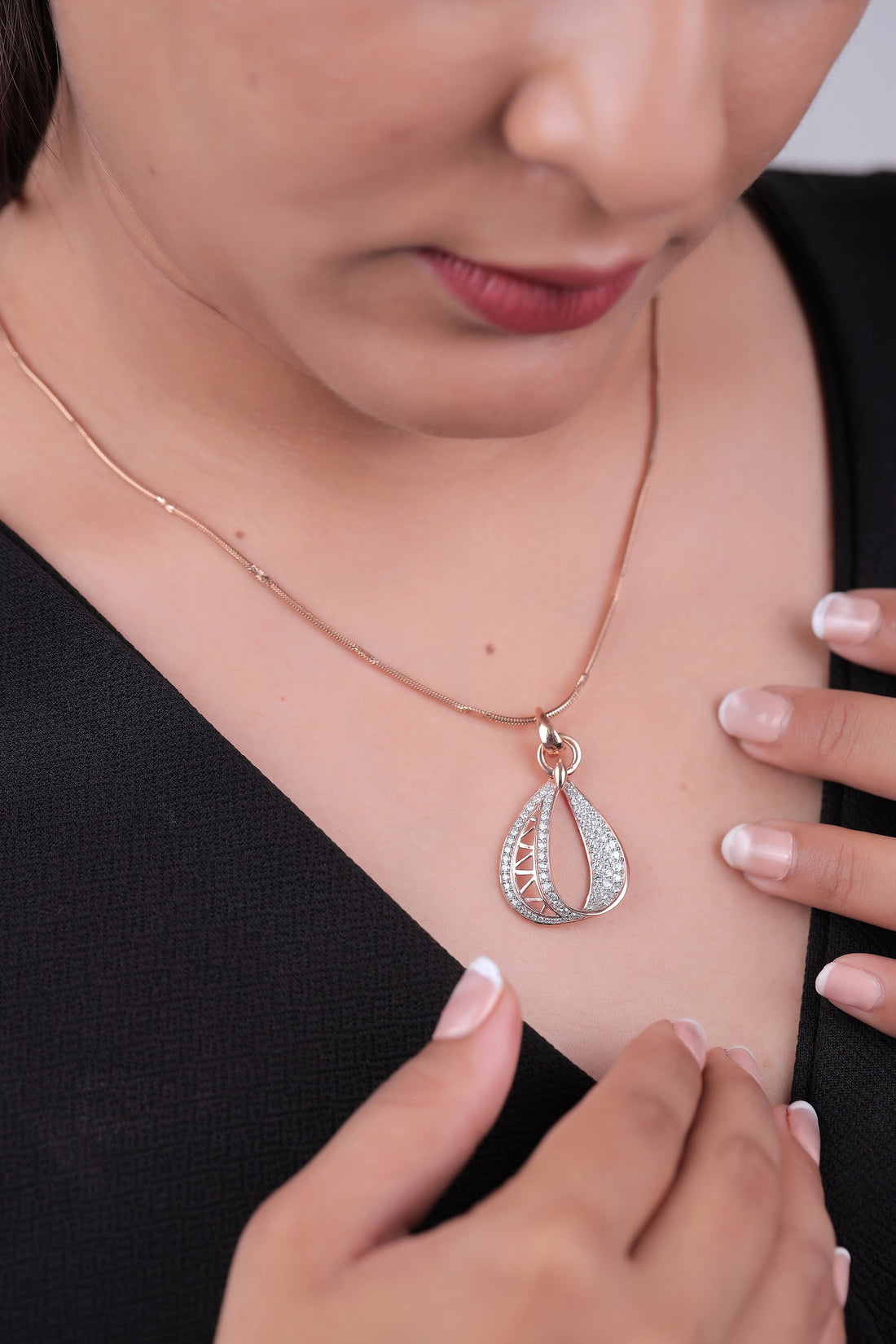 Layered Diamond Teardrop Pendant Set