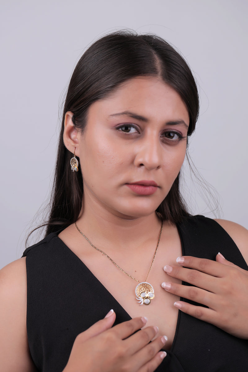 Filigree And Diamond Accent Designer Earring