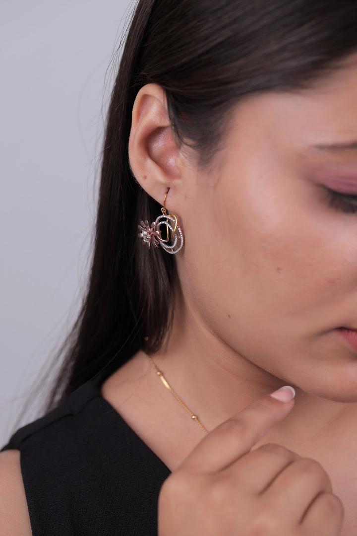 Modern Abstract Flower & Swirl Diamond Earring