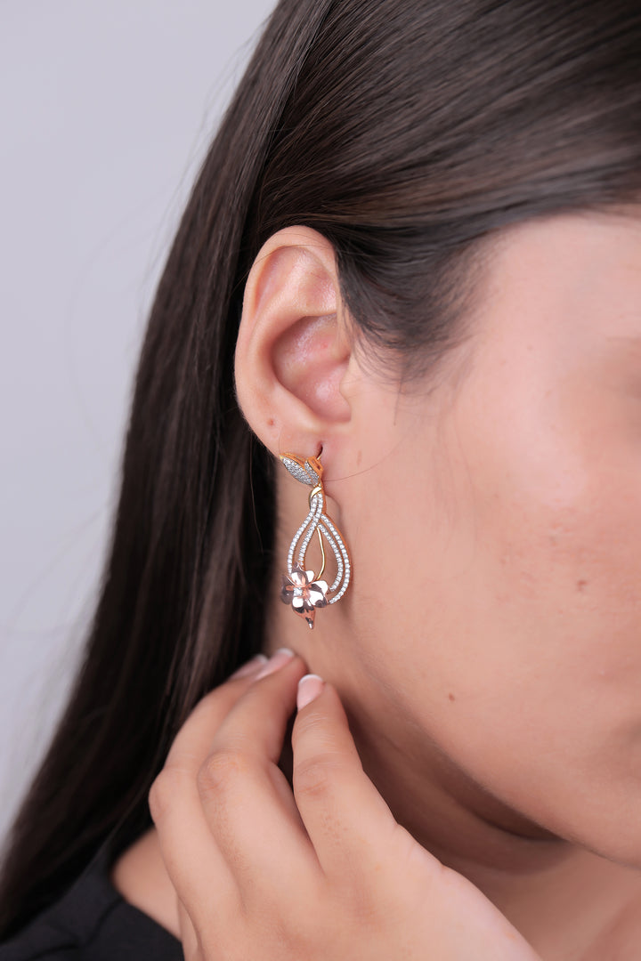 Diamond Teardrop With Floral Accent Earring