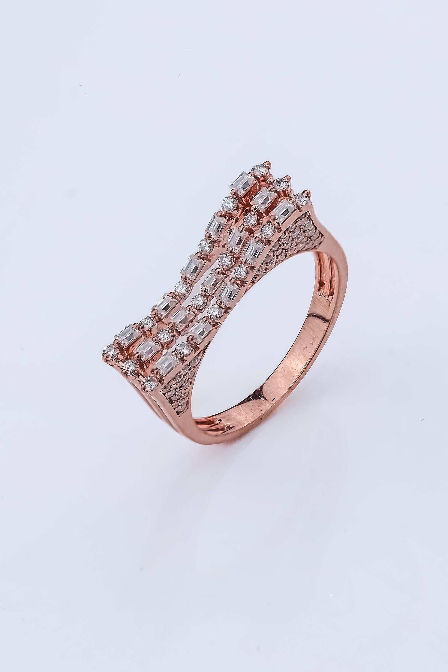 Four Row Pave Baguette Diamond Ring