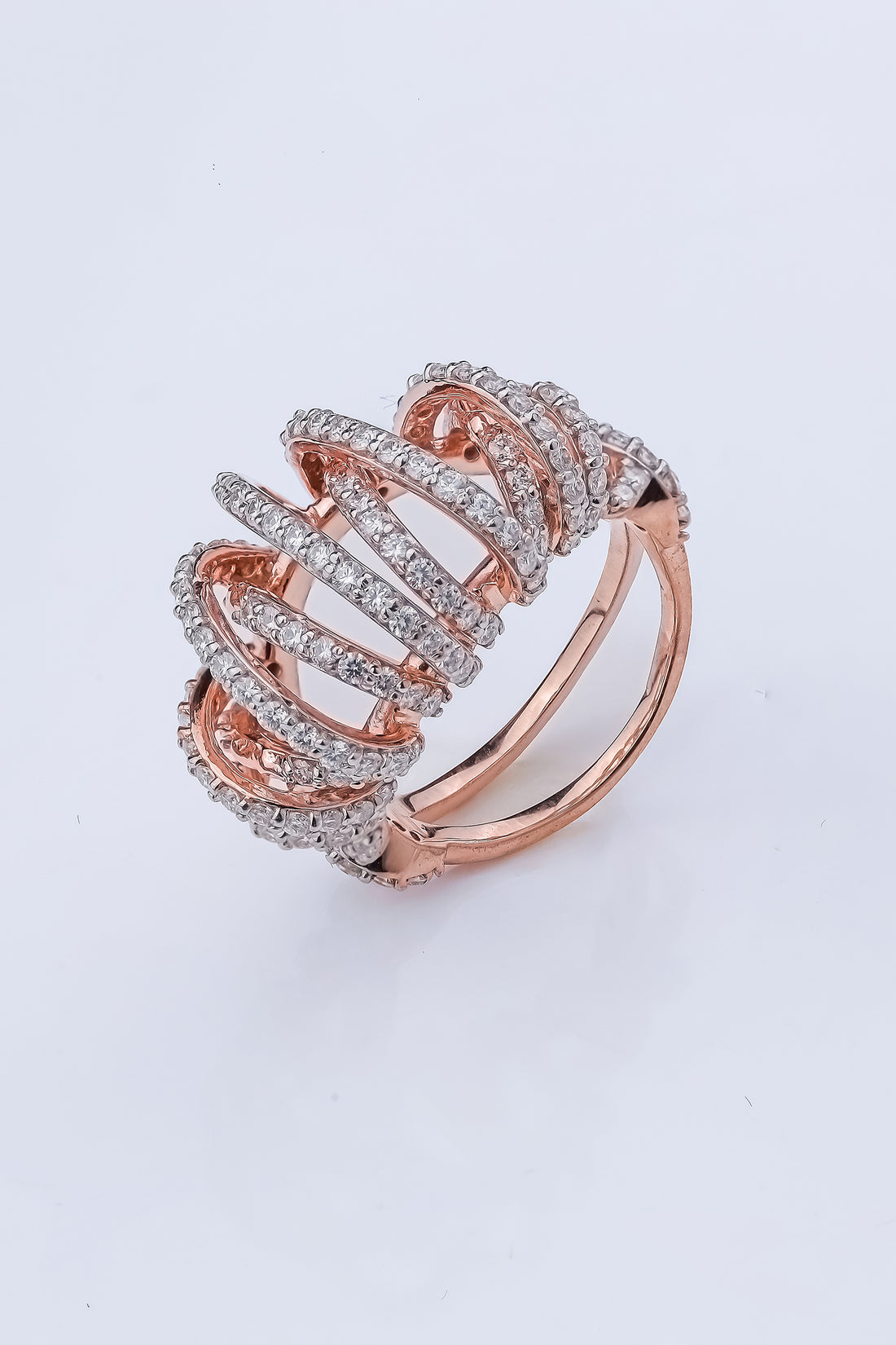 Riaagh Caged Ring With Multi Diamond Row