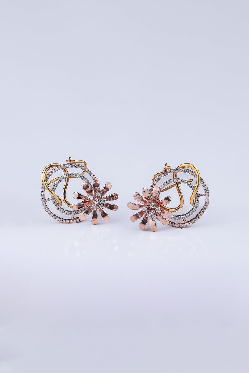 Modern Abstract Flower & Swirl Diamond Earring