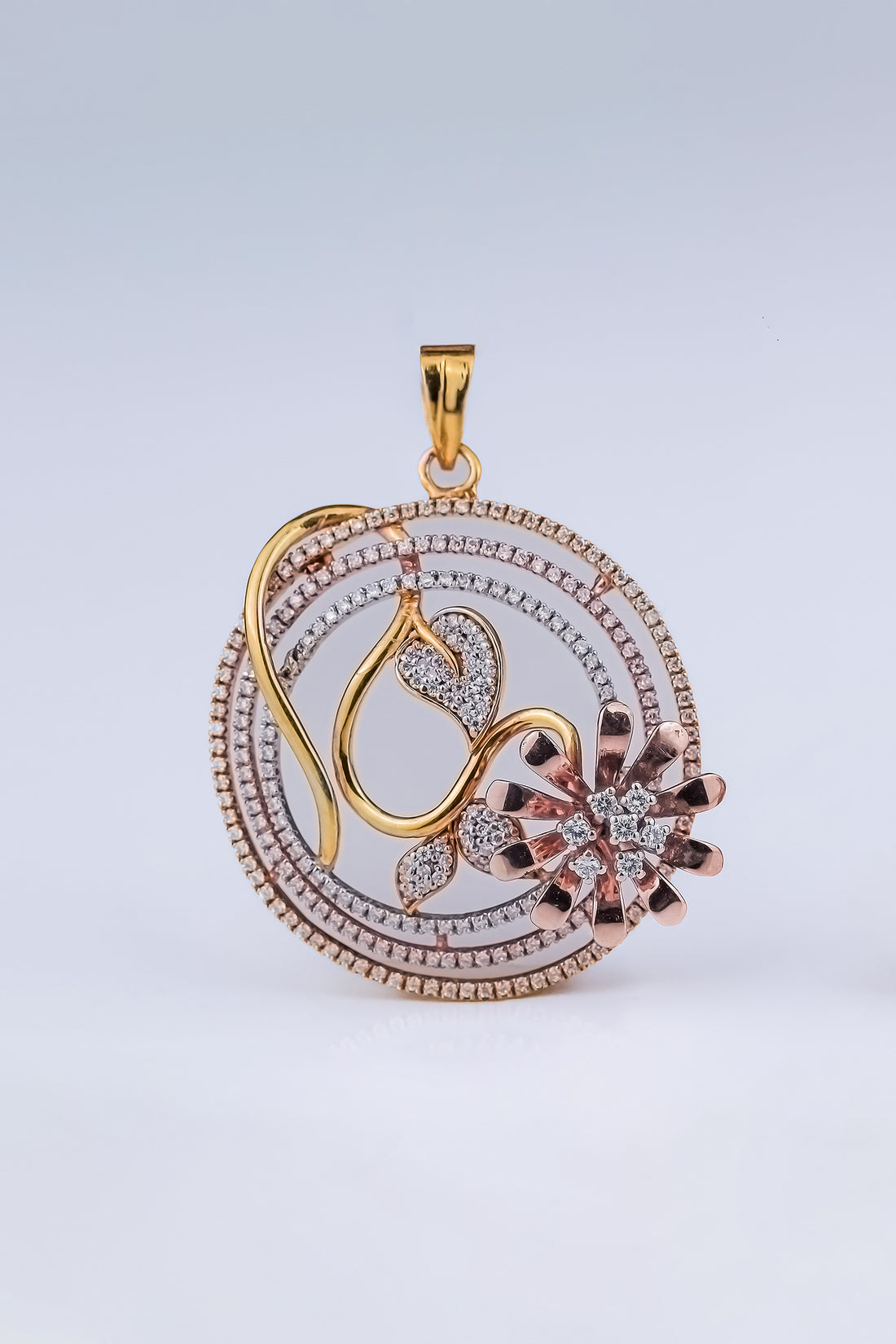 Riaagh Modern Abstract Flower & Swirl Diamond Pendant Set