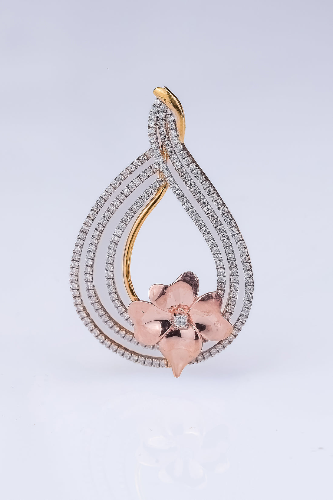Diamond Teardrop With Floral Accent Pendant