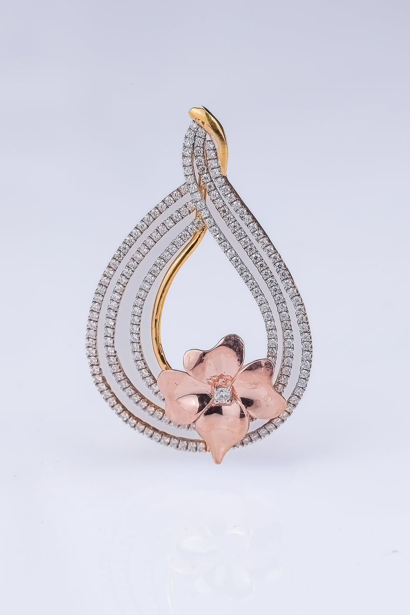 Diamond Teardrop With Floral Accent Pendant