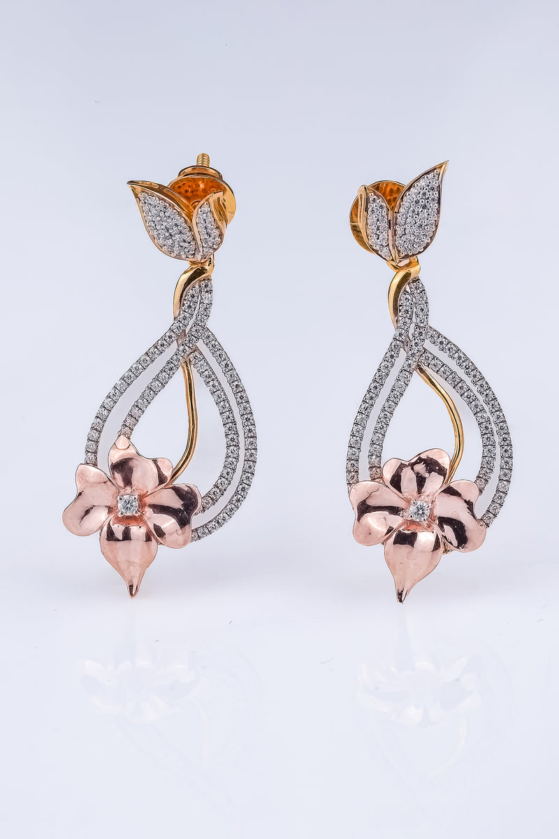 Diamond Teardrop With Floral Accent Earring