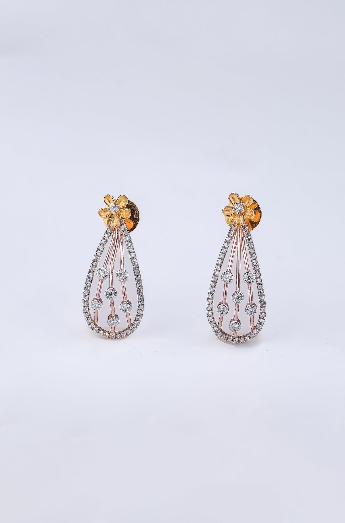 Statement Two-Tone Floral Diamond Dangle Pendant Set