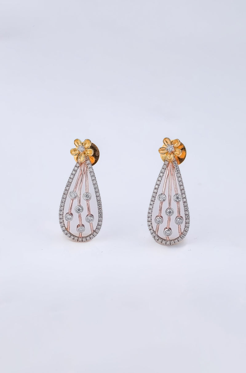 Statement Two-Tone Floral Diamond Dangle Pendant Set