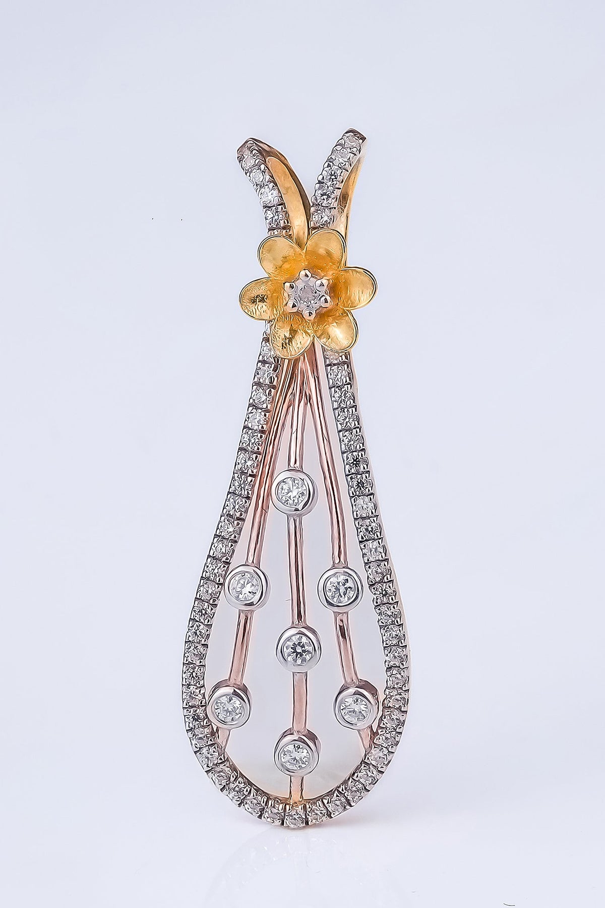 Statement Two-Tone Floral Diamond Dangle Pendant Set