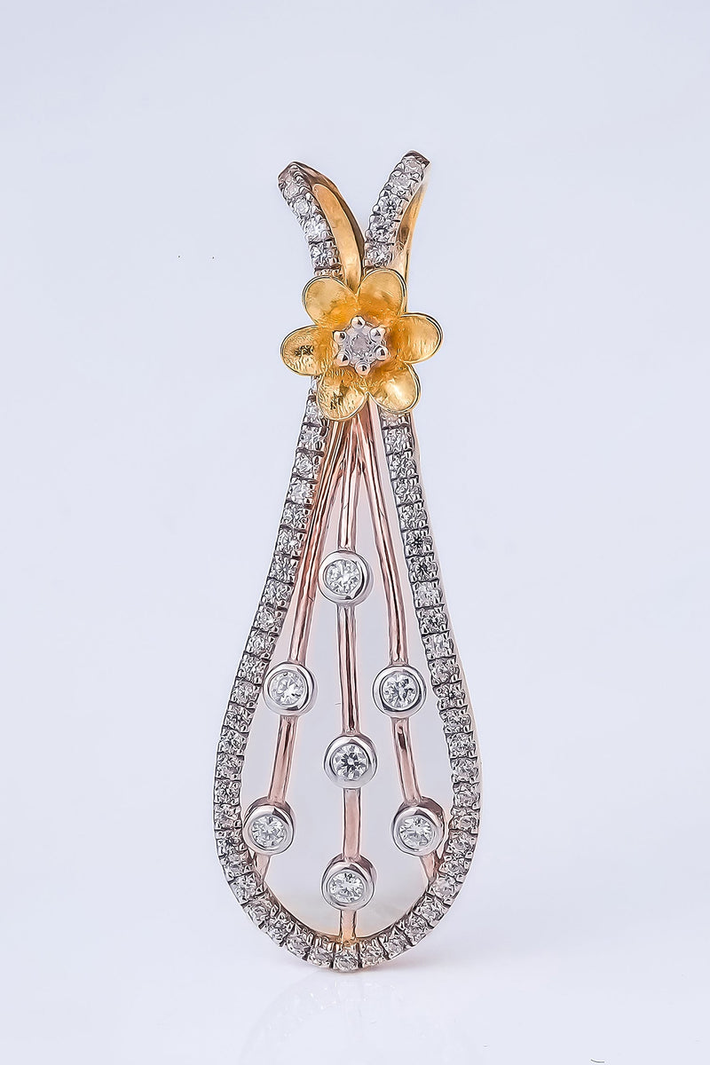 Statement Two-Tone Floral Diamond Dangle Pendant Set