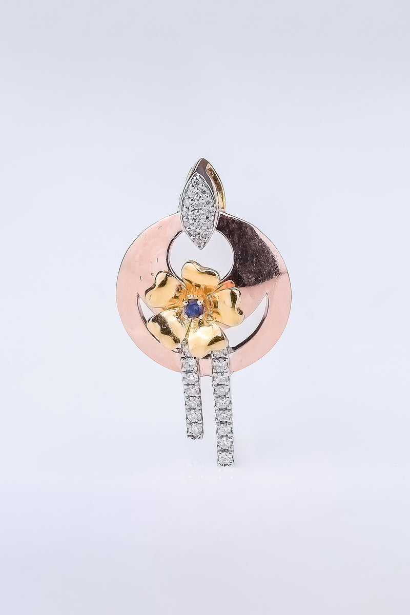 Gold Floral Drop Earring With Diamond Tassels Pendent Set