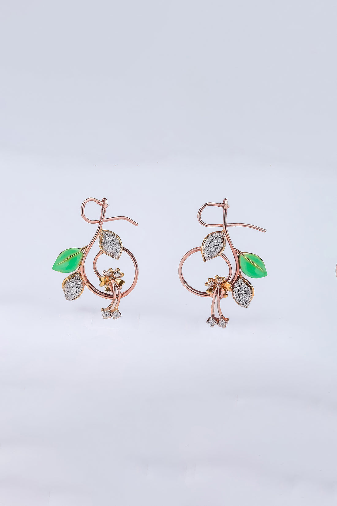 Enamel Green Leaf Drop Pendant Set