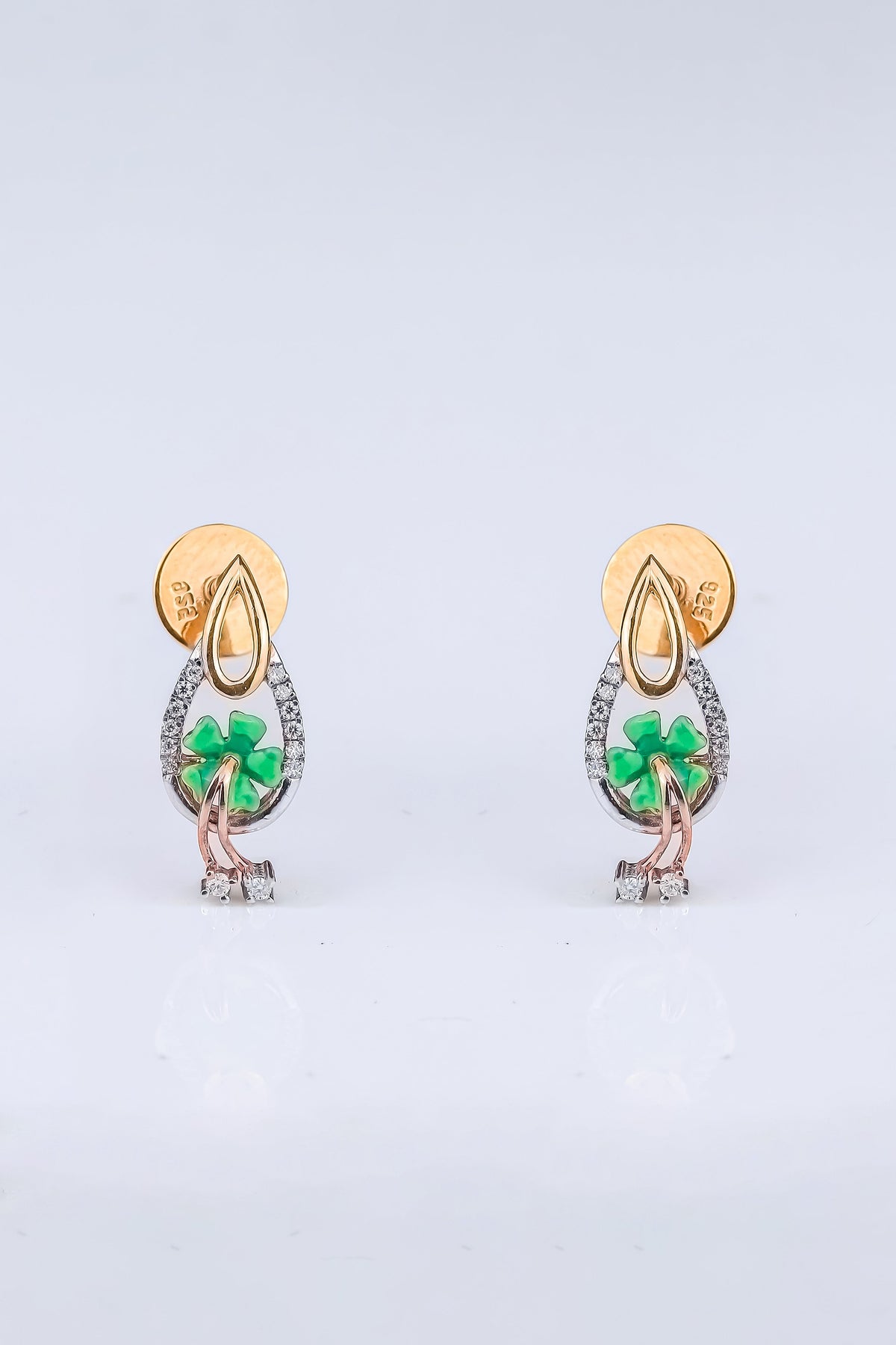 Enamel Green Four Leaf Clover Earring