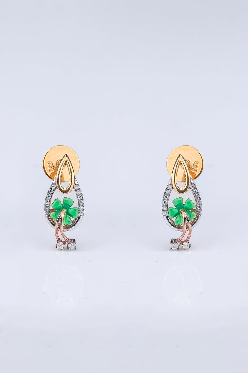 Enamel Green Four Leaf Clover Earring