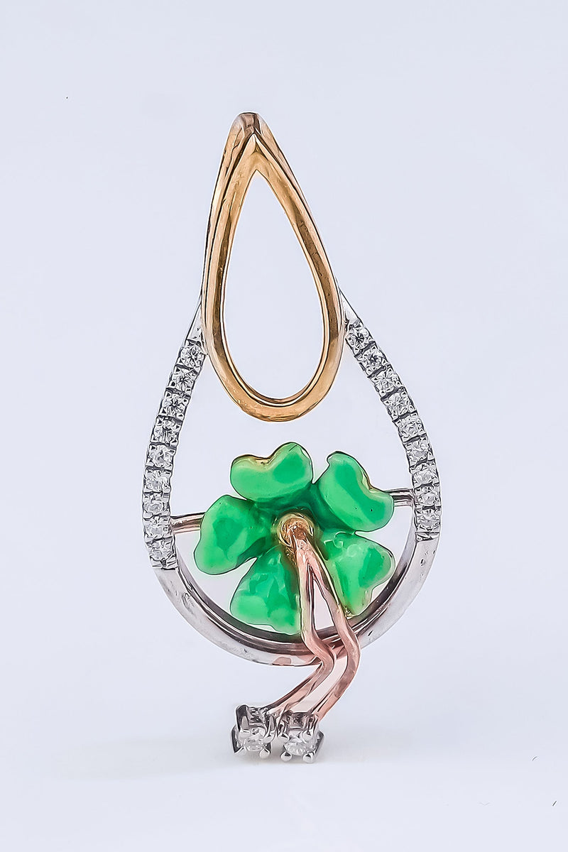 Enamel Green Four Leaf Clover Pendant