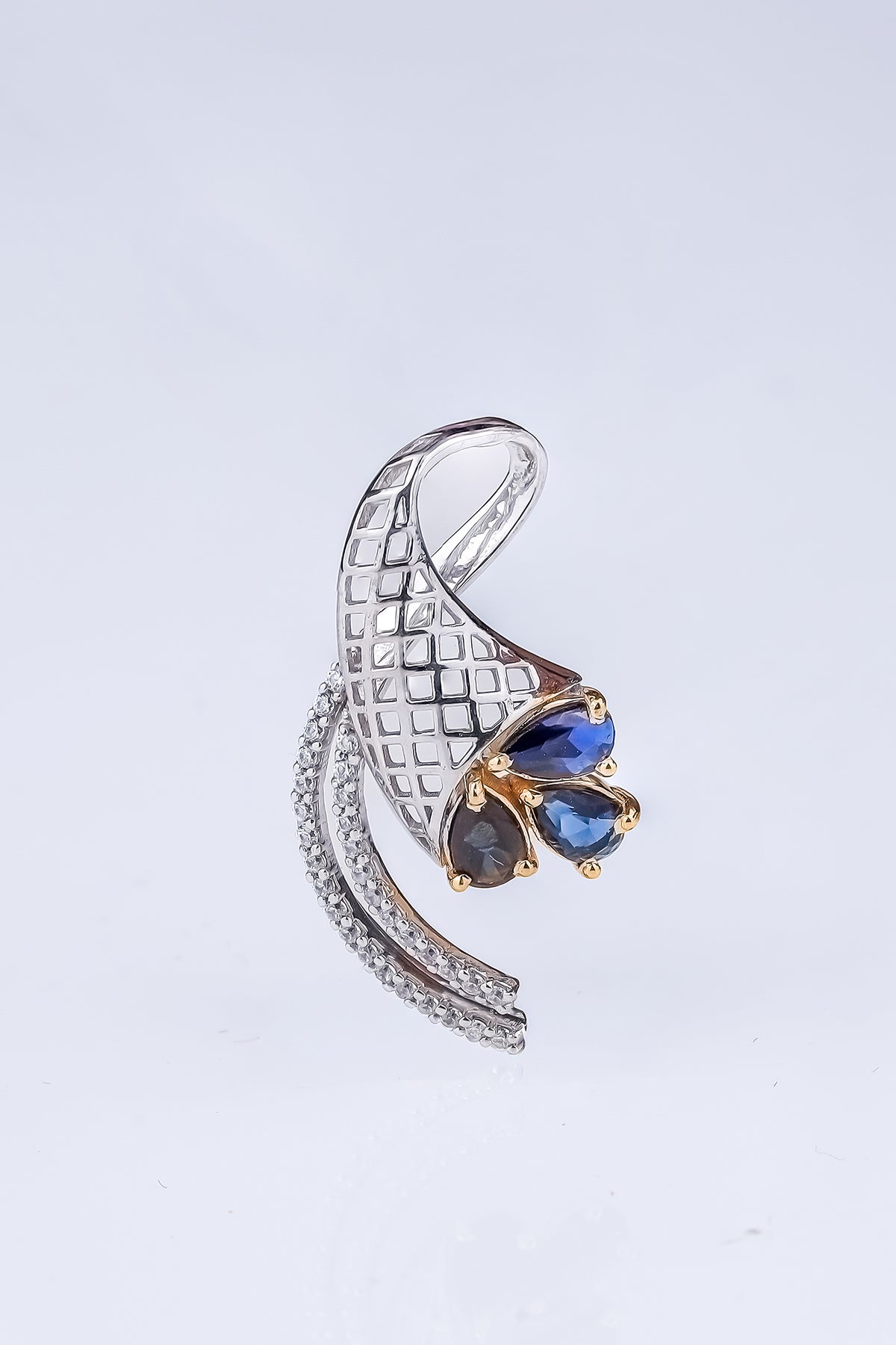 Blue Gemstone Cluster And Swirl Pendant