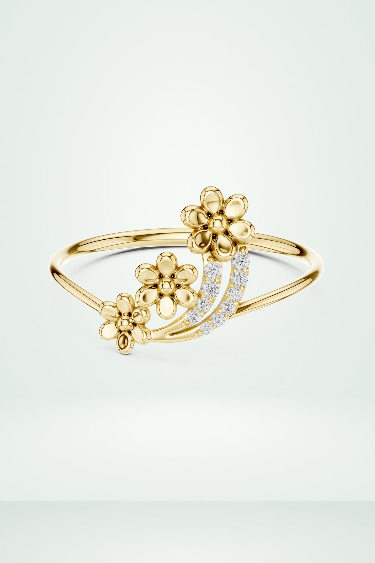 Three Flower Diamond Ring