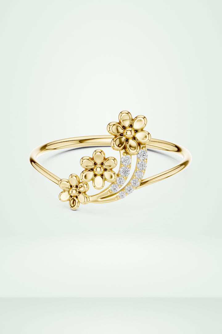 Three Flower Diamond Ring