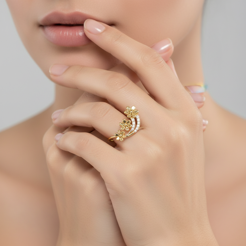 Three Flower Diamond Ring