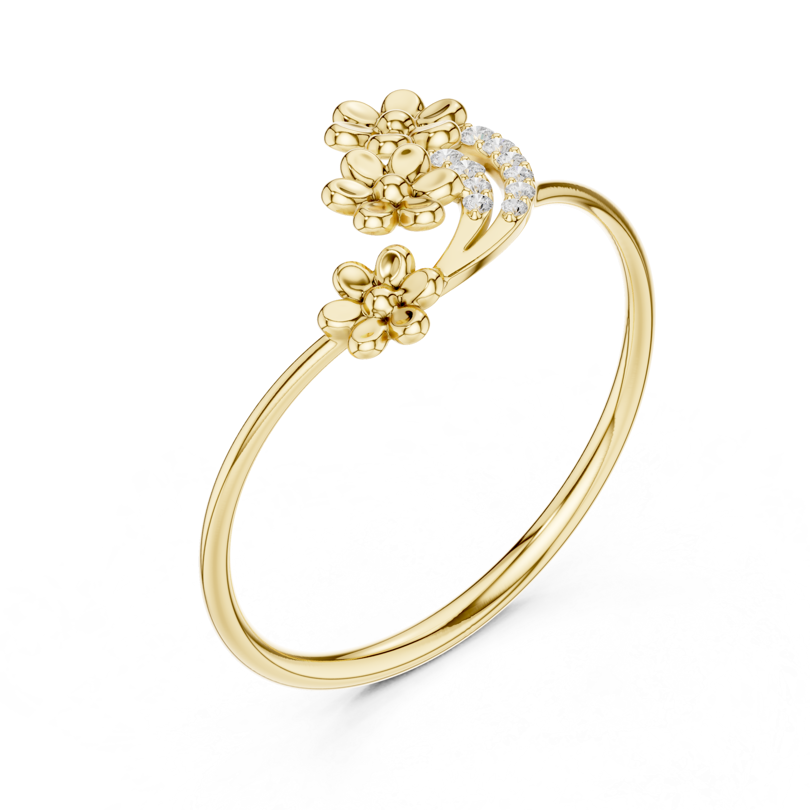 Three Flower Diamond Ring