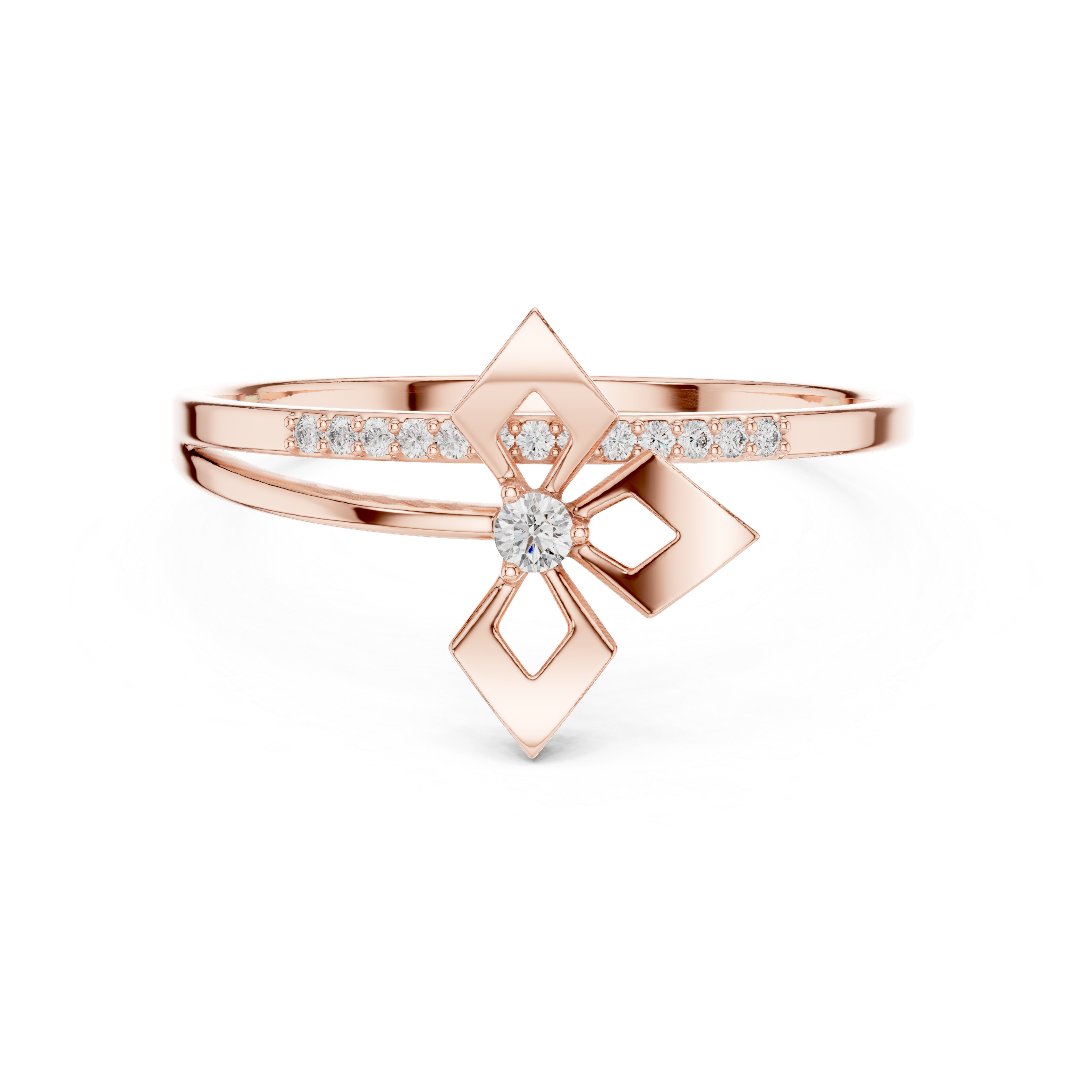 Geometric Diamond Gold Bypass Ring