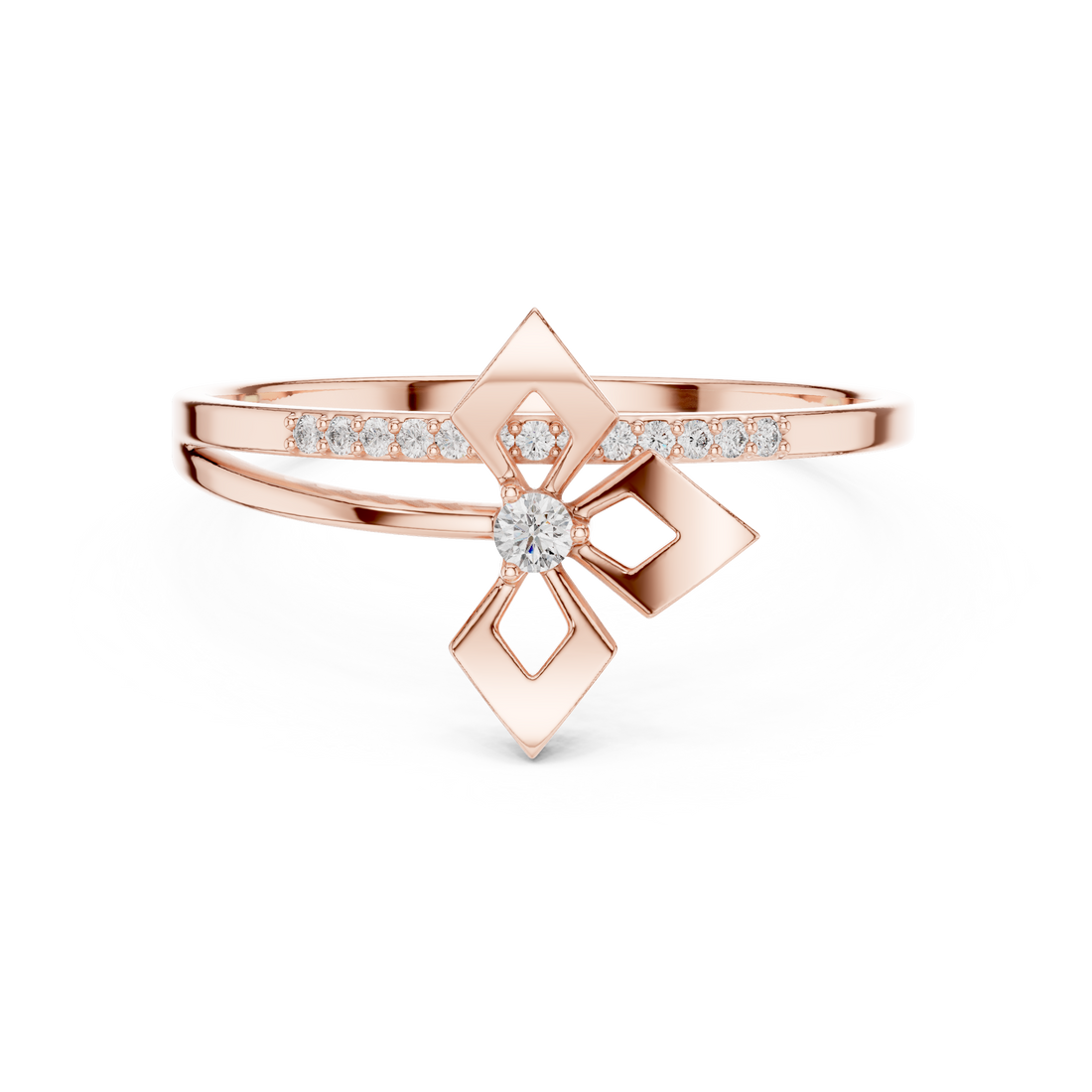 Geometric Diamond Gold Bypass Ring