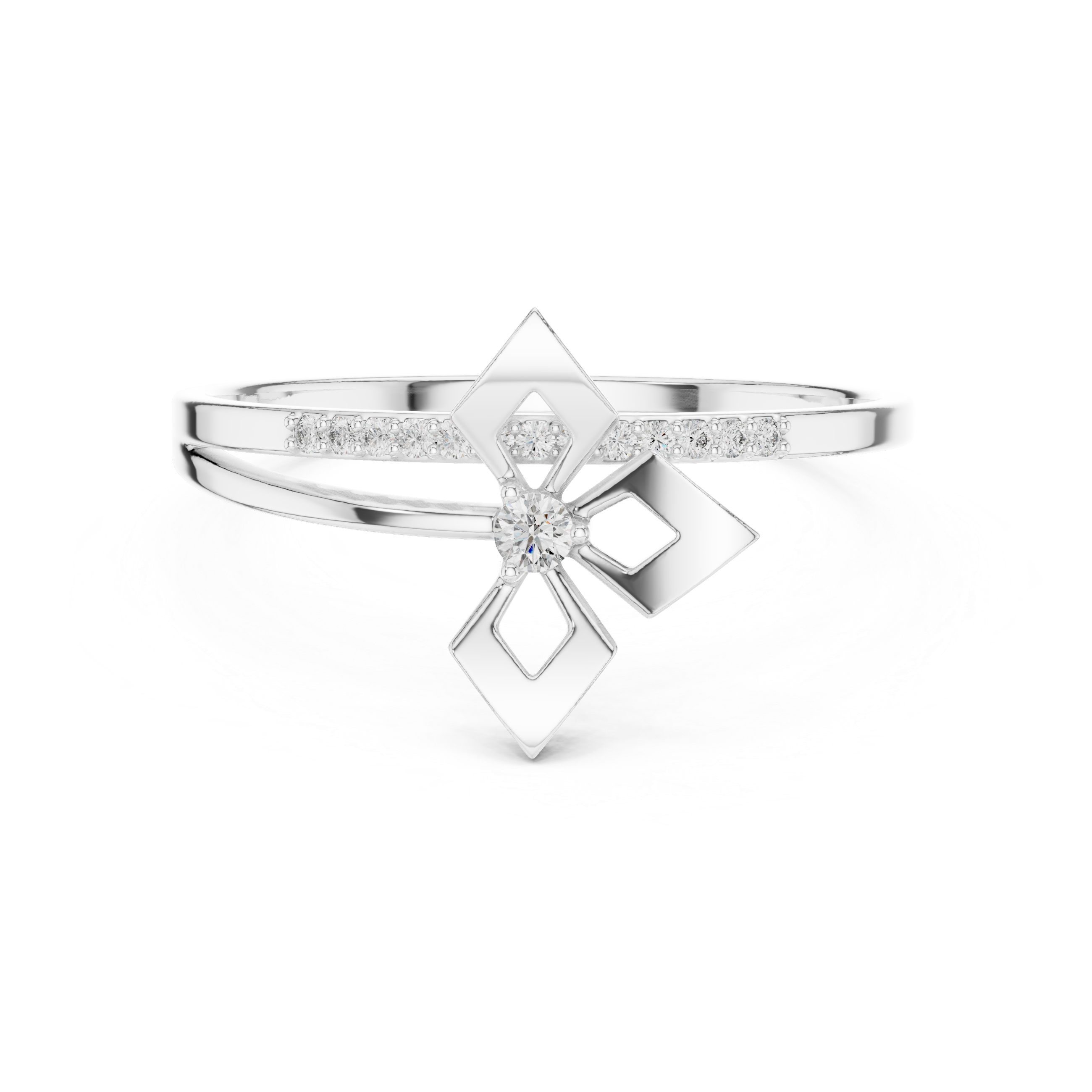 Geometric Diamond Gold Bypass Ring