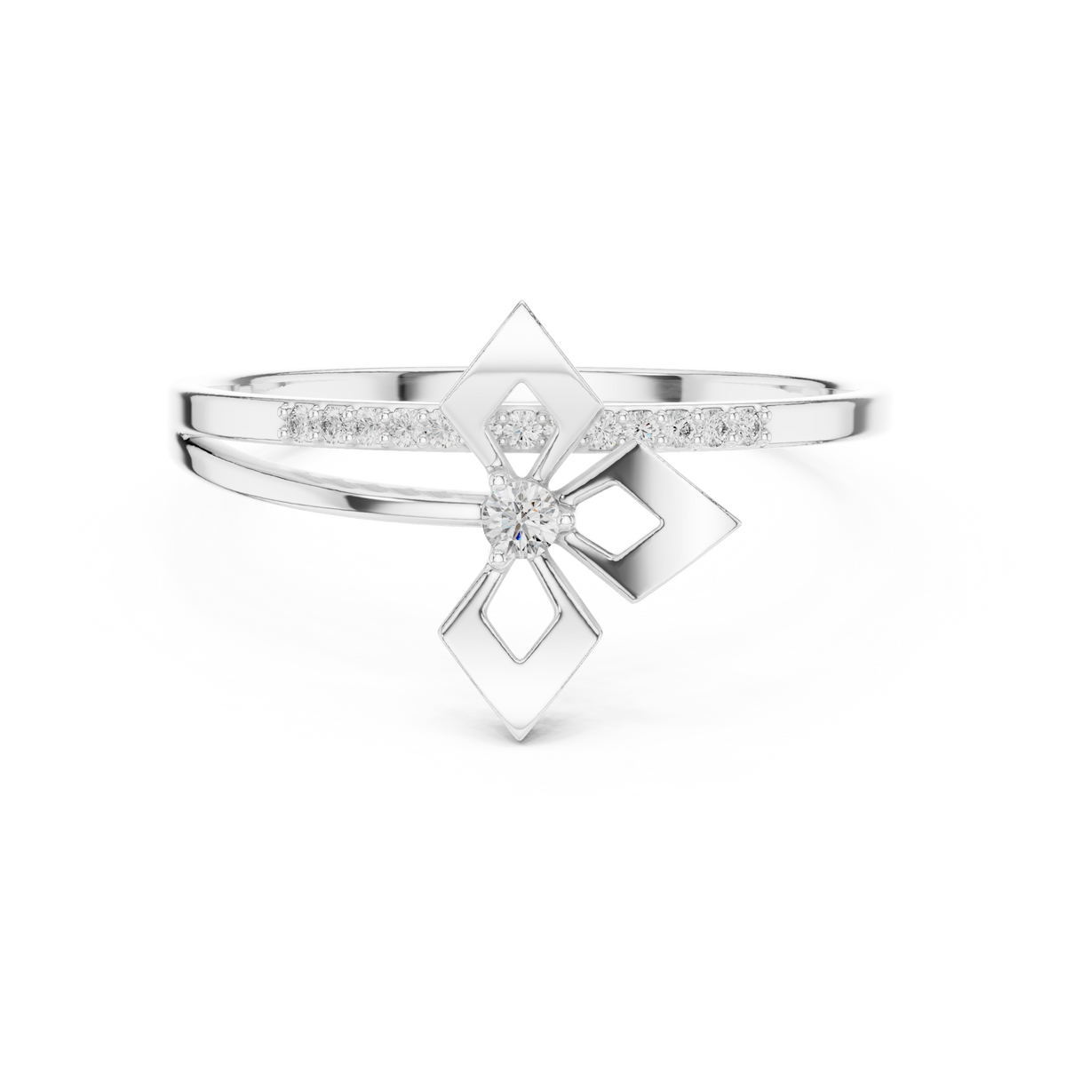 Geometric Diamond Gold Bypass Ring