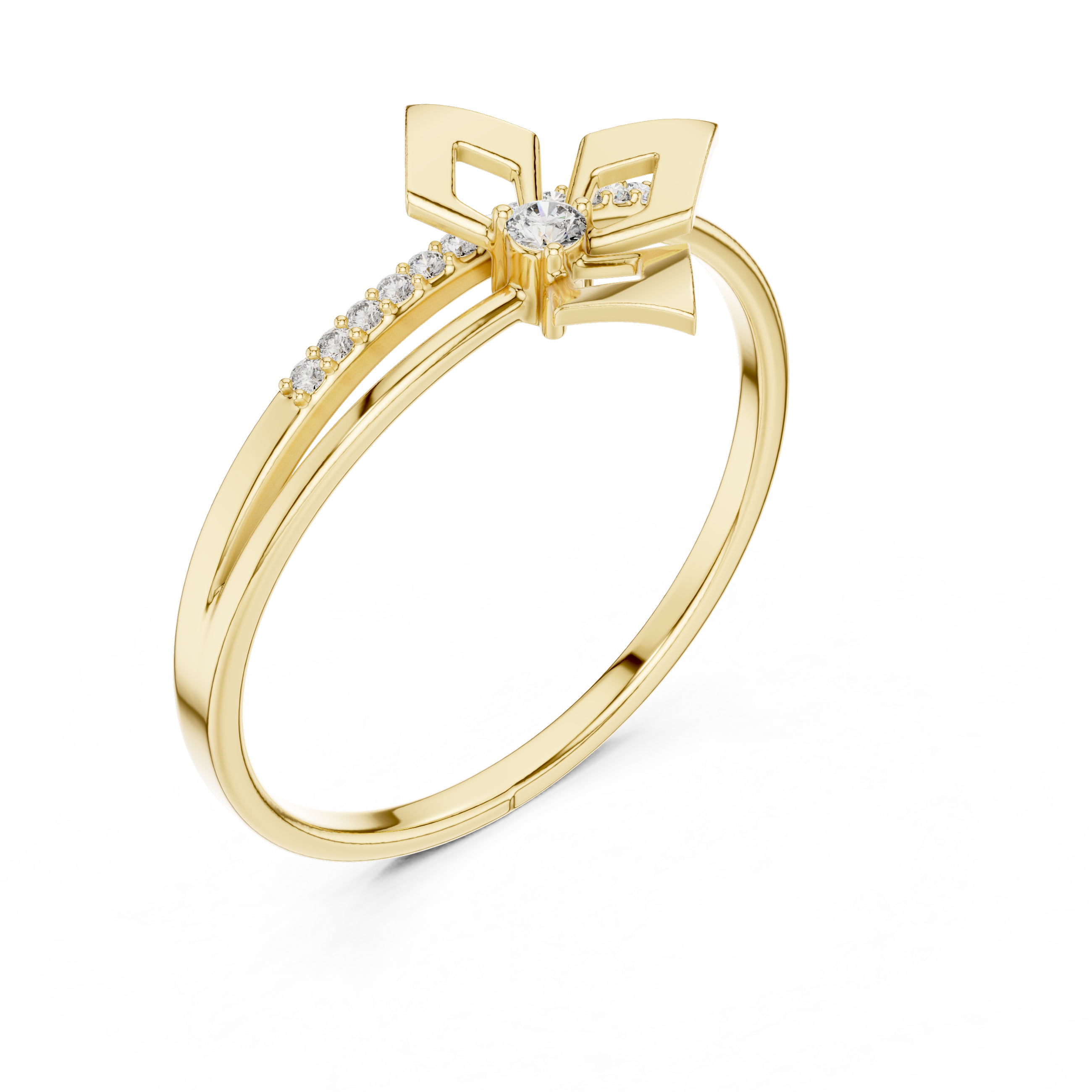 Geometric Diamond Gold Bypass Ring