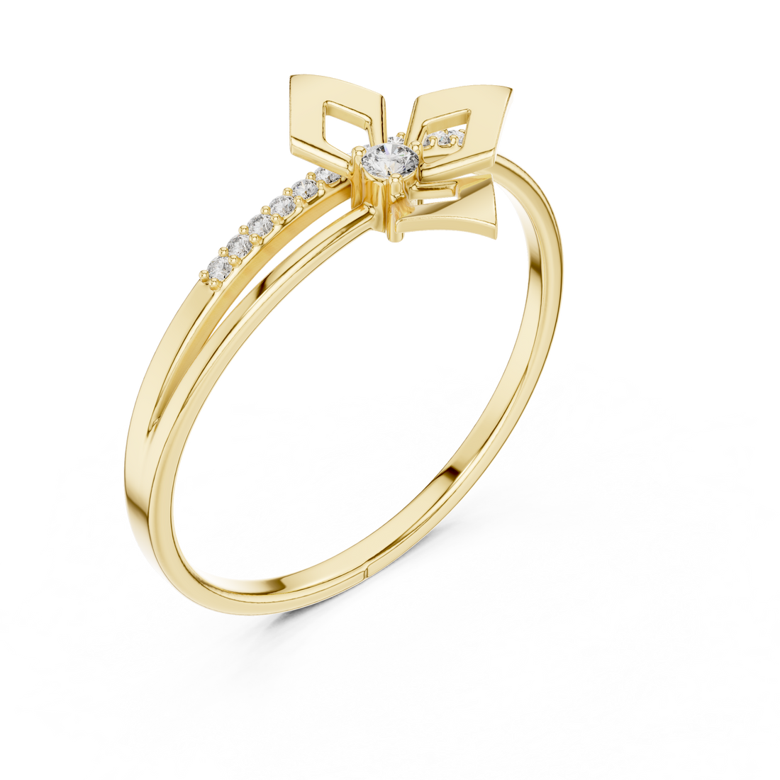 Geometric Diamond Gold Bypass Ring