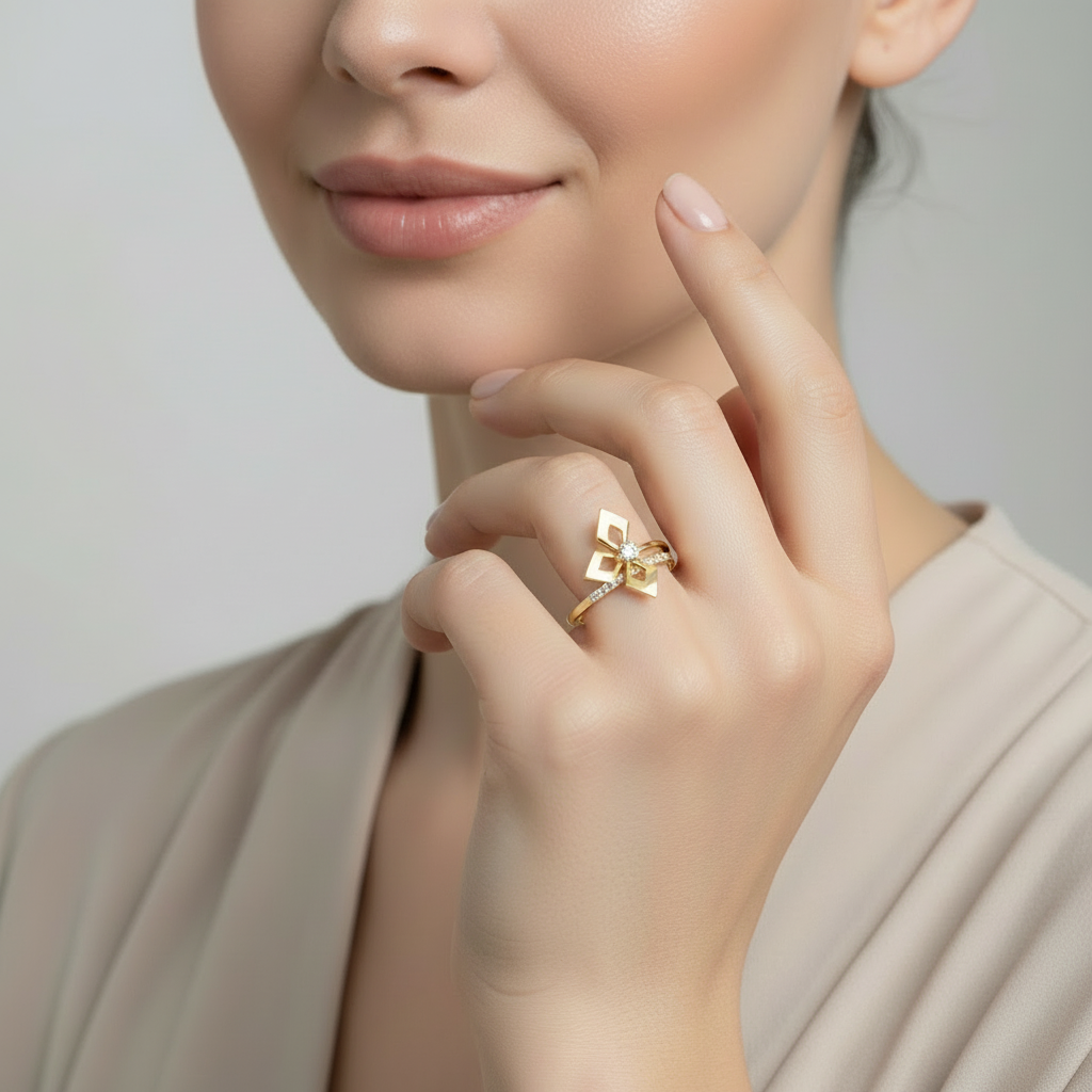 Geometric Diamond Gold Bypass Ring