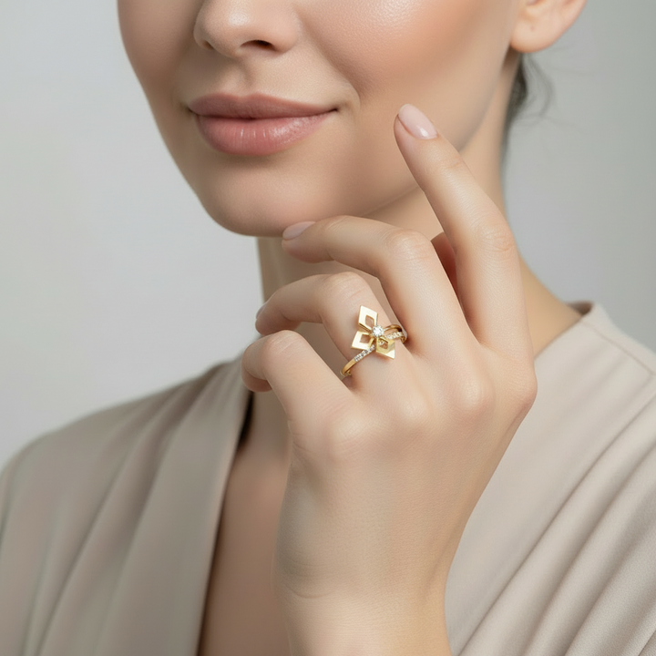 Geometric Diamond Gold Bypass Ring