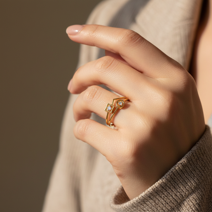 Open V-Shape with Square & Circle Accents