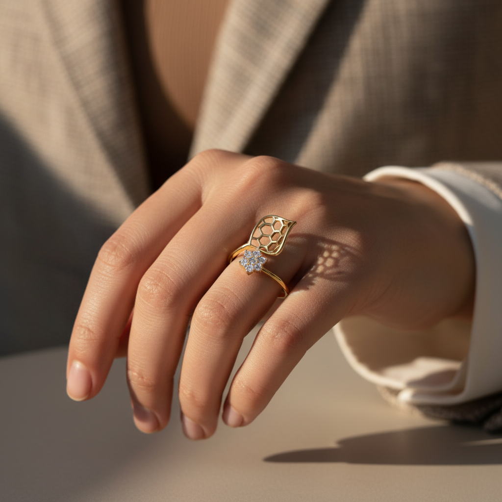 Honeycomb Leaf Ring