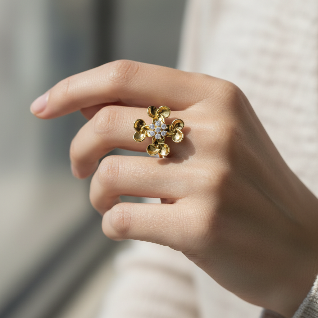 Diamond Floral Cocktail Ring