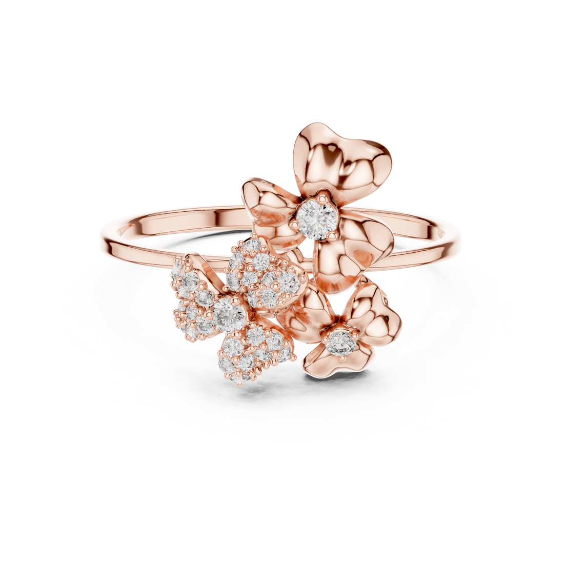 Three Flower Diamond Ring